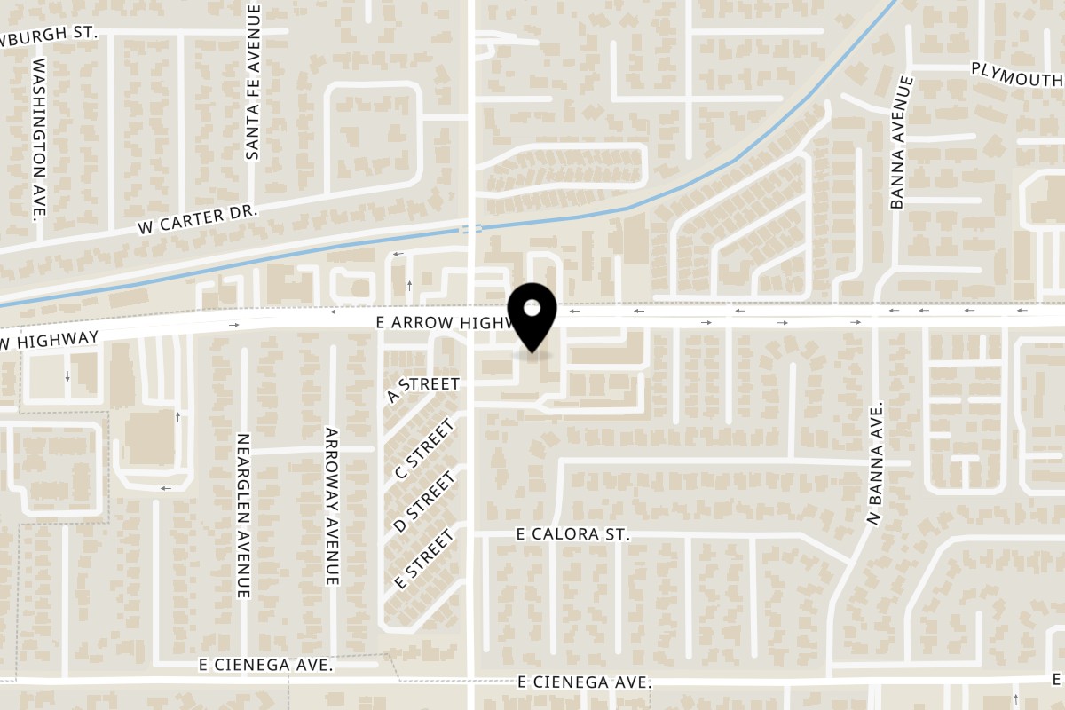 Map showing the location of Alberto's Mexican Food Covina on 20012 E Arrow Hwy in Covina
