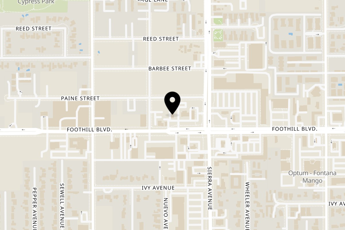 Map showing the location of Alberto's Mexican Food Fontana on 16846 Foothill Blvd in Fontana
